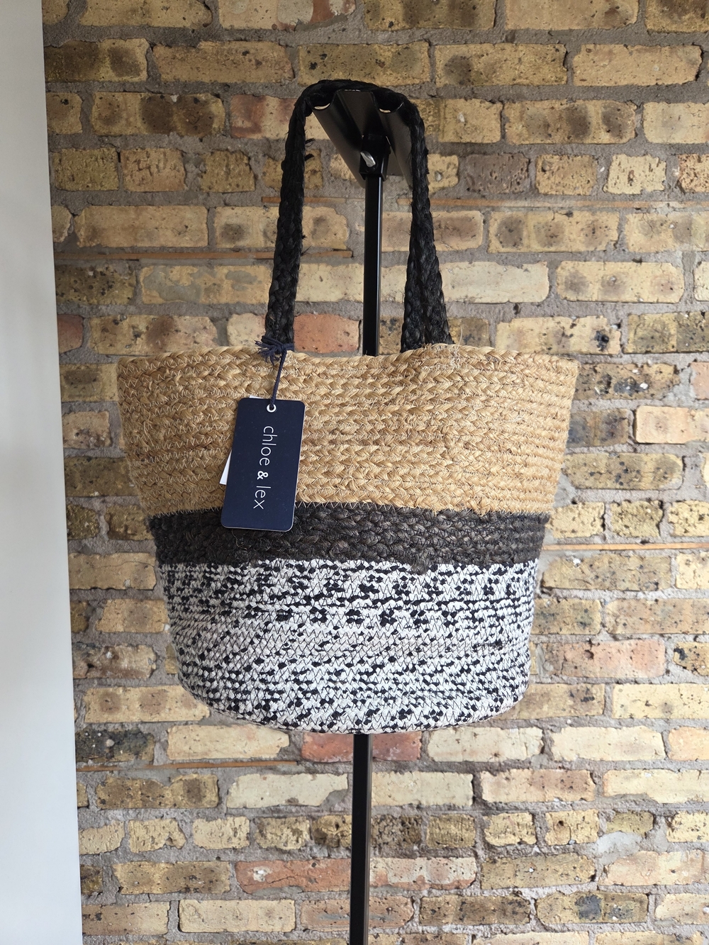 Chloe & Lex Natural and Black Two-Tone Straw Tote